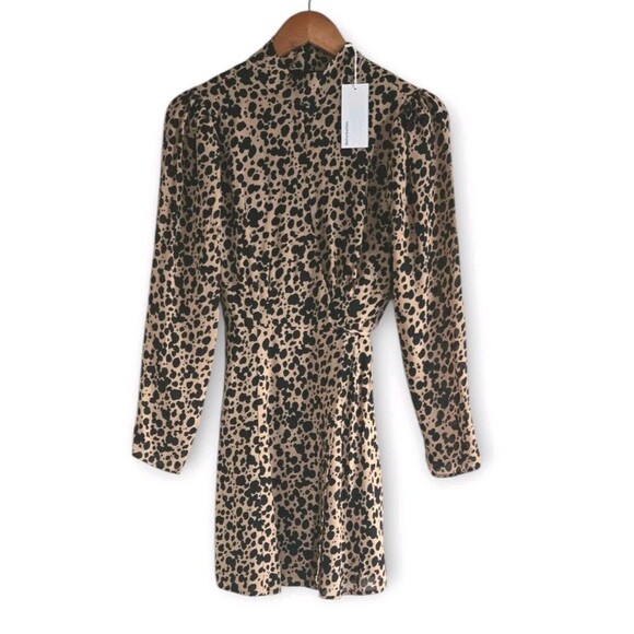 Reformation Ottessa Wrap Dress Women's XS Animal Print High Neck Mini Lined NWT - Picture 1 of 10